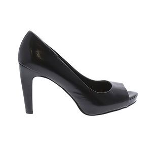 Franco Sarto Black Leather Peep Toe Heels